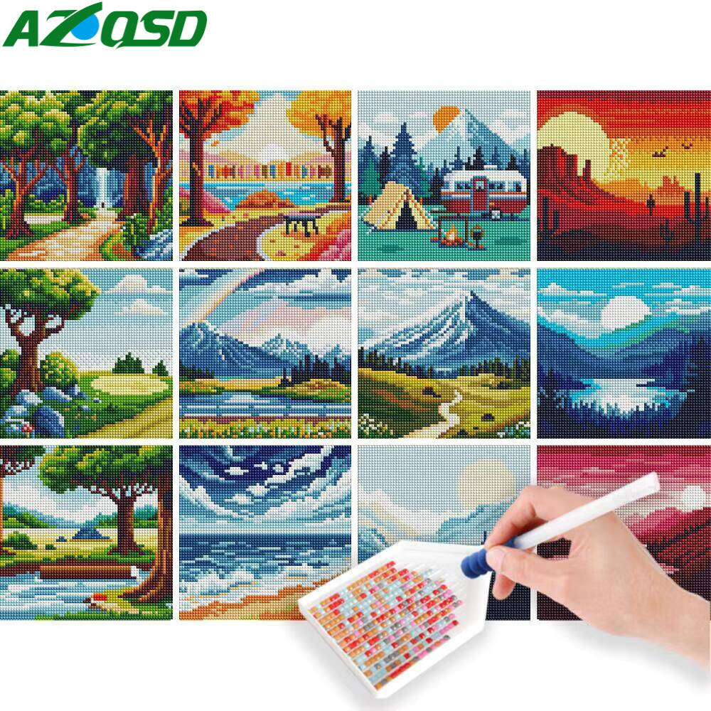 Photo Mosaic Print - AZQSD 12pcs Diamond Painting Sunset Landscape