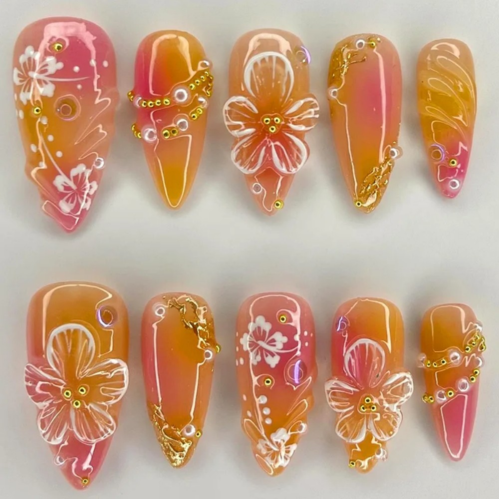 24Pcs Pink Gradient Almond Fak - огляд і ціна Pressed Flower Art
