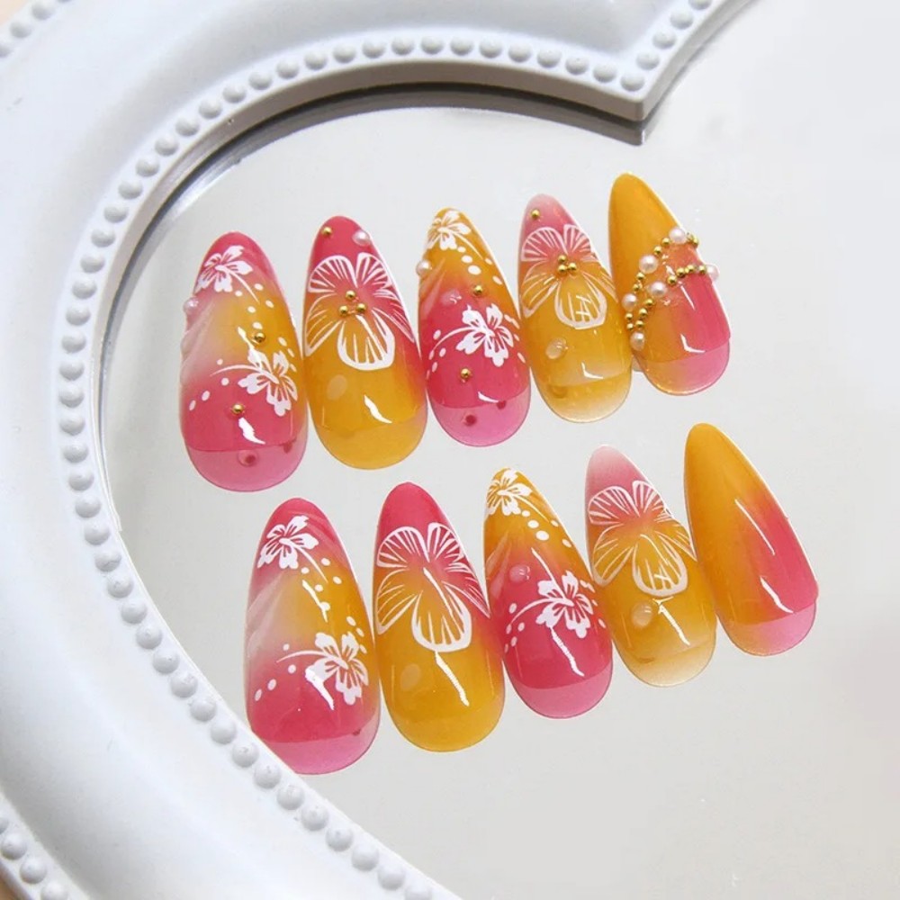 24Pcs Pink Gradient Almond Fak - огляд і ціна Pressed Flower Art