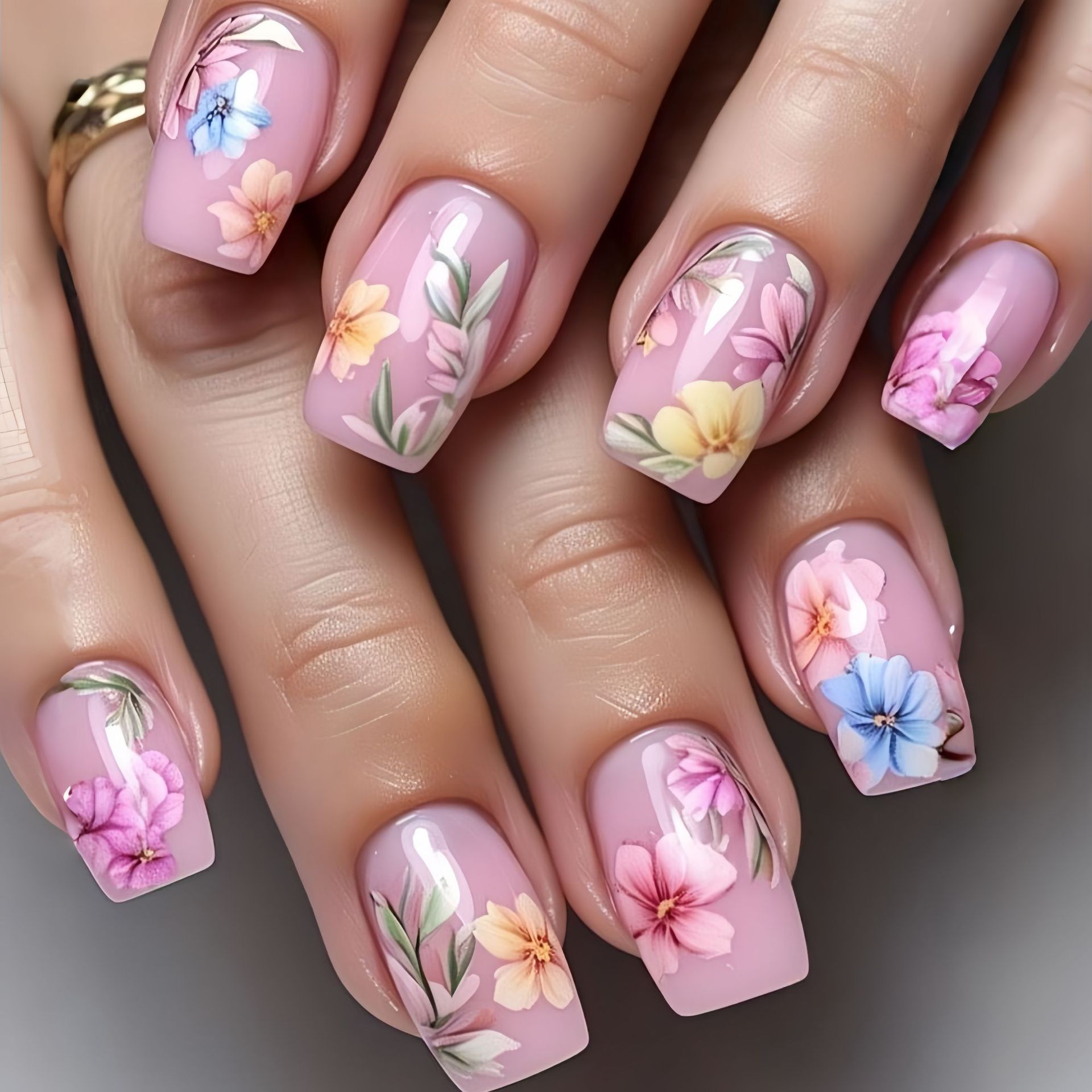Medium Fake Nails for Women Gi - огляд і ціна Pressed Flower Art