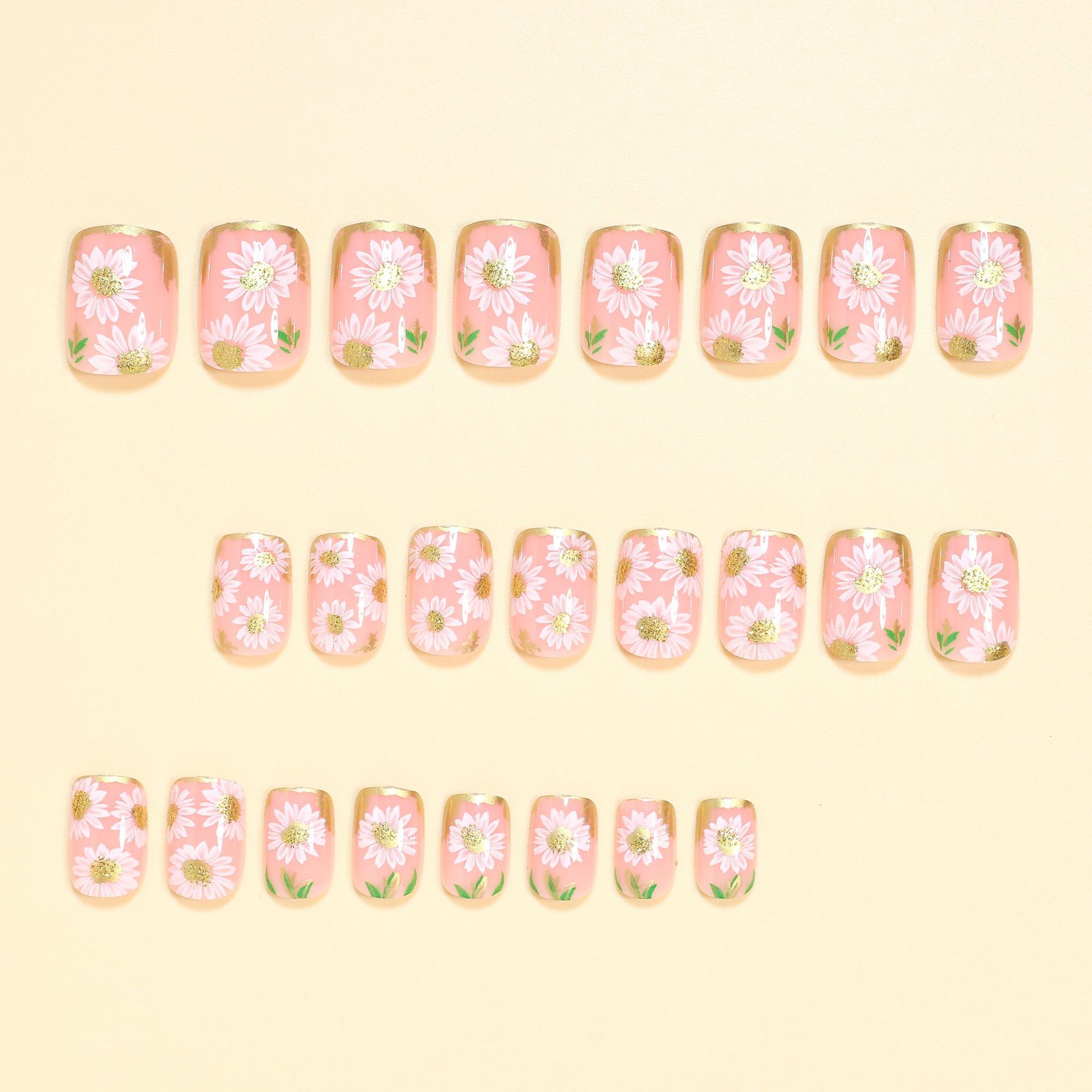 Short Square Fake Nails Golden - огляд і ціна Pressed Flower Art