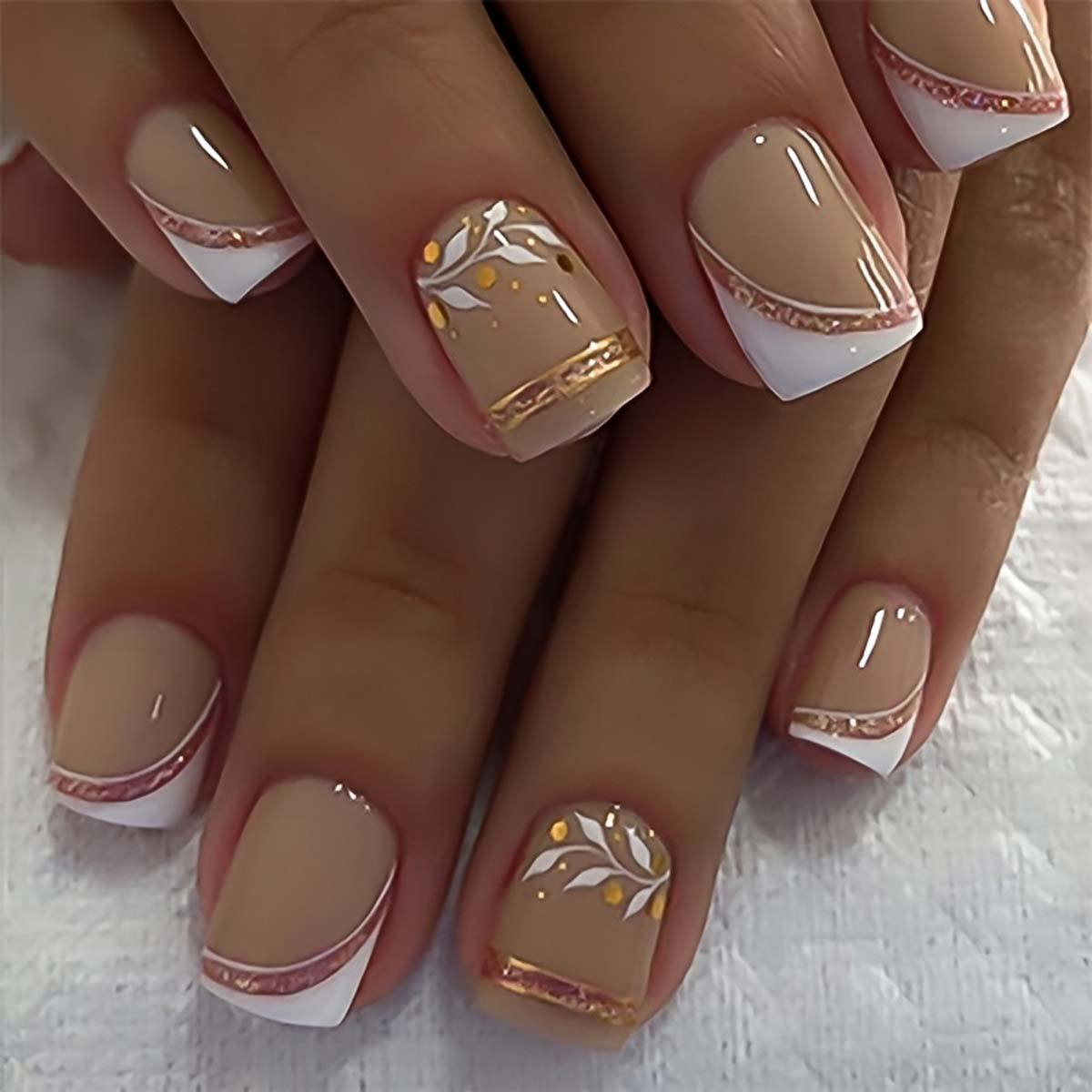 Short Square Fake Nails Golden - огляд і ціна Pressed Flower Art